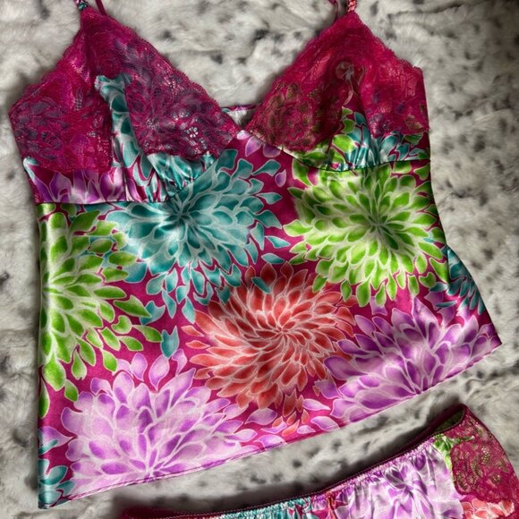 La senza 2 piece set tank top and shorts pajamas lounge fireworks floral shiny - Picture 2 of 7